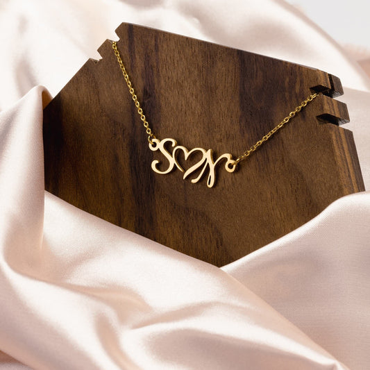 Double Initial Personalized Heart Necklace