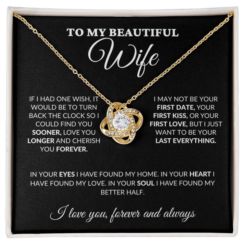 To My Beautiful Wife - Love & Cherish You Forever - Love Knot Necklace - BK