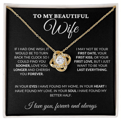 To My Beautiful Wife - Love & Cherish You Forever - Love Knot Necklace - BK