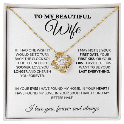 To My Beautiful Wife - Love & Cherish You Forever - Love Knot Necklace - WH