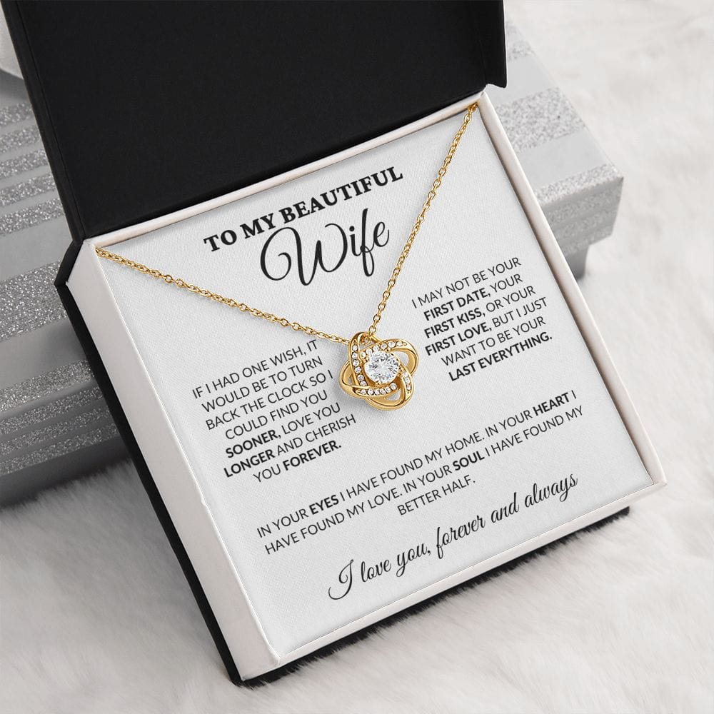 To My Beautiful Wife - Love & Cherish You Forever - Love Knot Necklace - WH