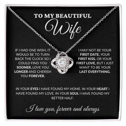 To My Beautiful Wife - Love & Cherish You Forever - Love Knot Necklace - BK