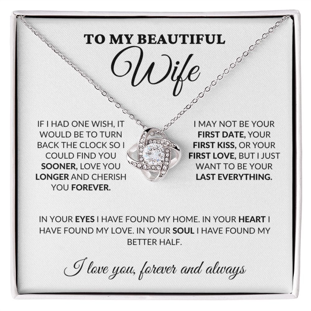 To My Beautiful Wife - Love & Cherish You Forever - Love Knot Necklace - WH