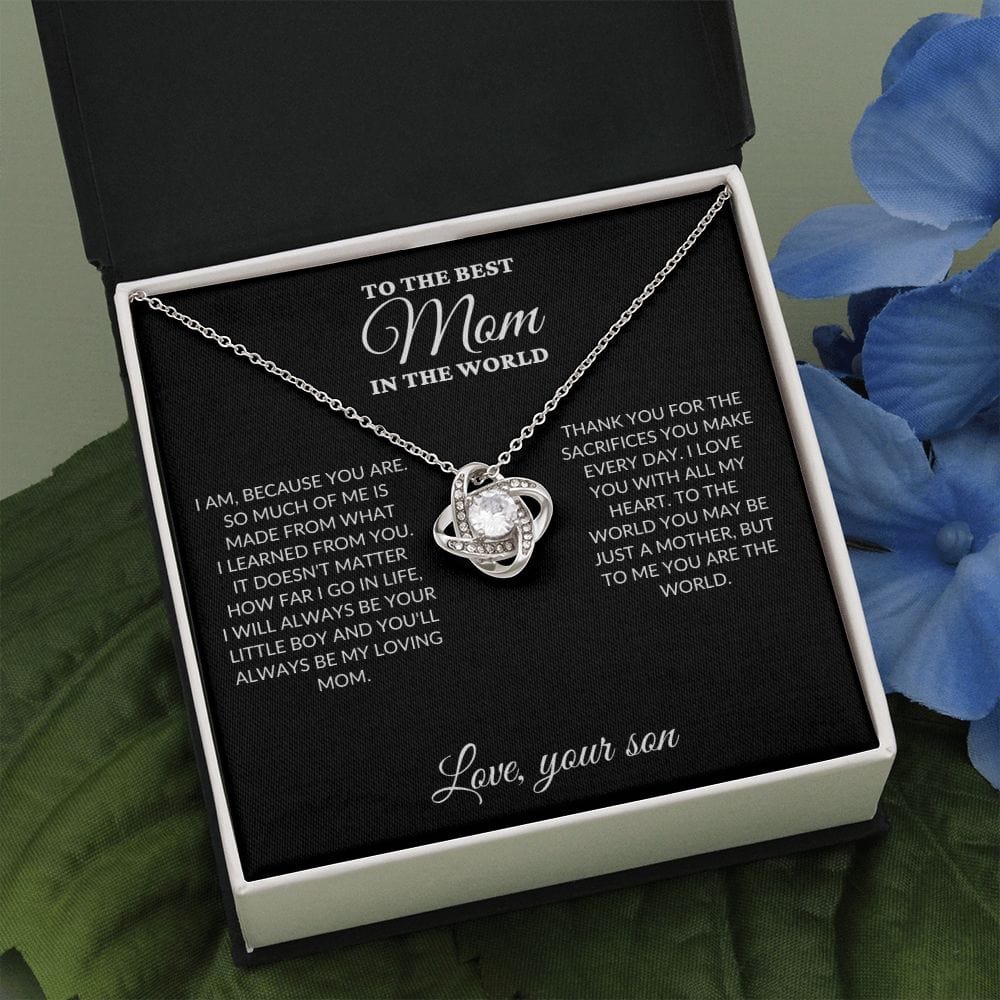 To The Best Mom In The World - Son's Whole World - Love Knot Necklace - BK