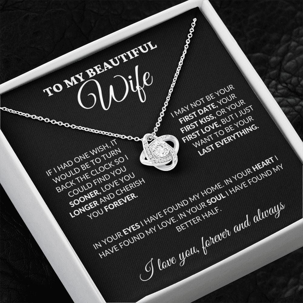 To My Beautiful Wife - Love & Cherish You Forever - Love Knot Necklace - BK