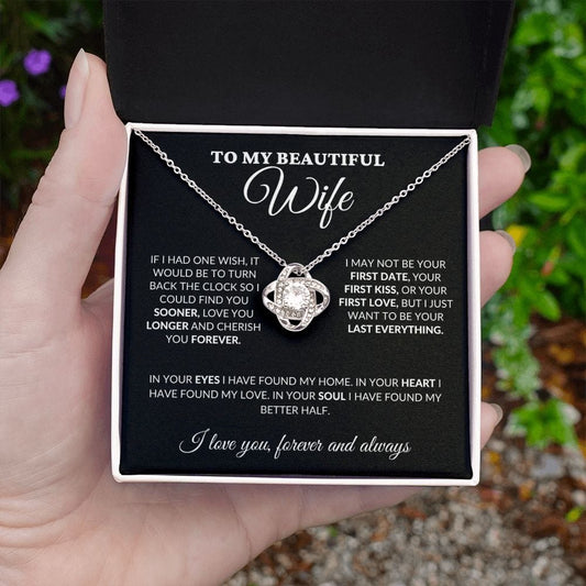 To My Beautiful Wife - Love & Cherish You Forever - Love Knot Necklace - BK