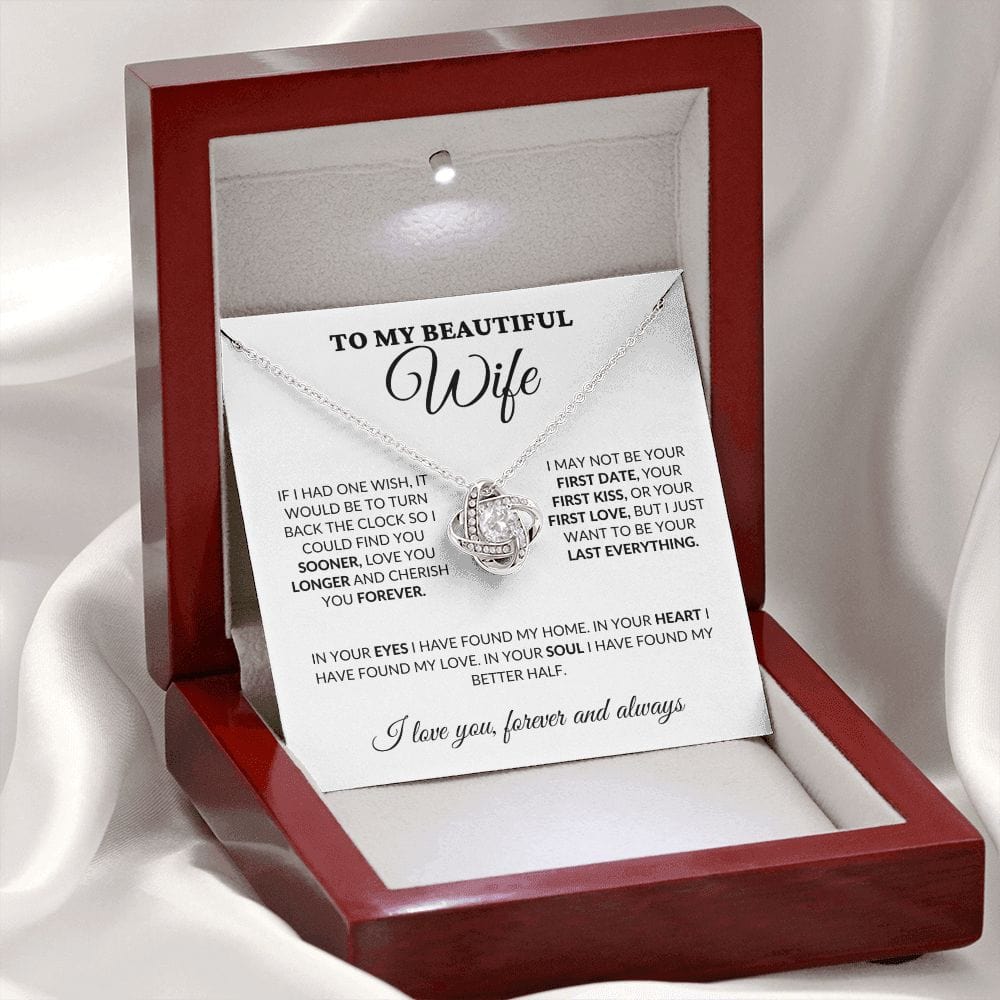 To My Beautiful Wife - Love & Cherish You Forever - Love Knot Necklace - WH