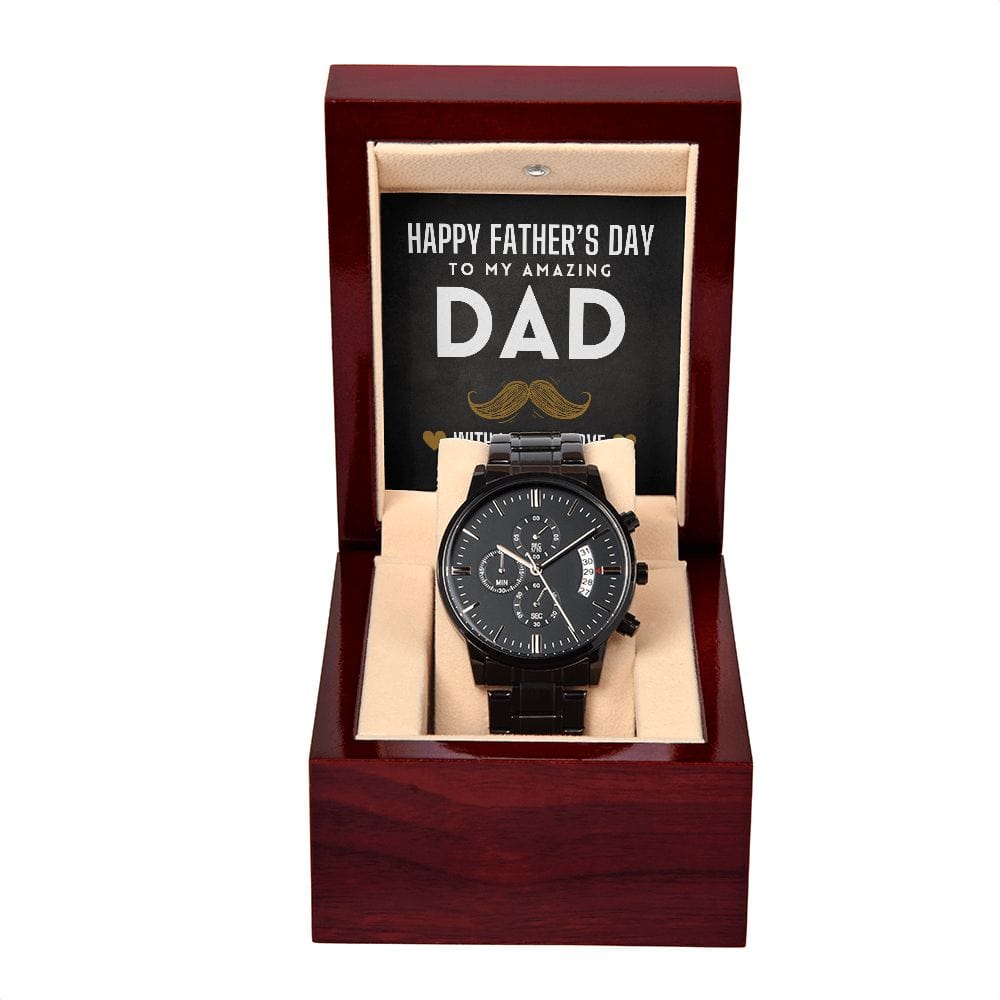 Happy Father's Day To "My Amazing Dad" Black Chronograph Watch with Moustache Design Message Card