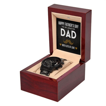 Happy Father's Day To "My Amazing Dad" Black Chronograph Watch with Moustache Design Message Card