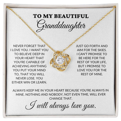 To My Beautiful Granddaughter - Believe In Your Heart - Love Knot Necklace - WH