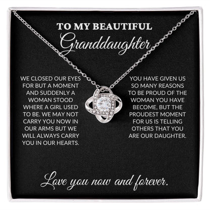 To My Beautiful Granddaughter - The Woman You Have Become - Love Knot Necklace - BK