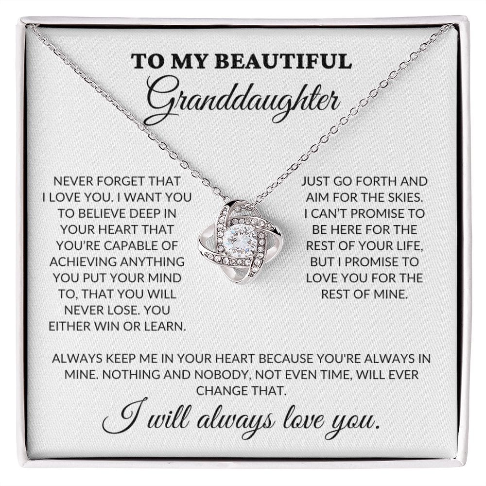 To My Beautiful Granddaughter - Believe In Your Heart - Love Knot Necklace - WH