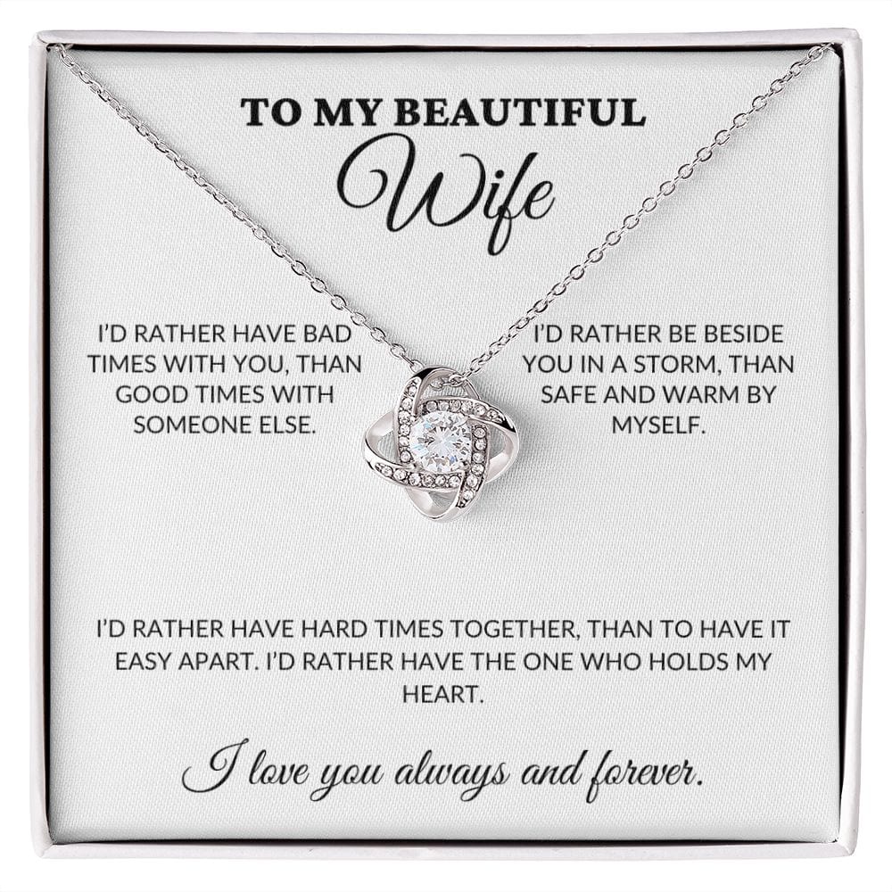 To My Beautiful Wife - Holds My Heart - Love Knot Necklace - WH