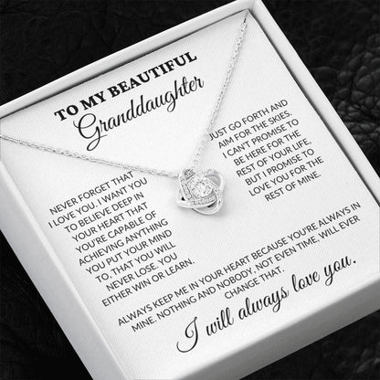 To My Beautiful Granddaughter - Believe In Your Heart - Love Knot Necklace - WH