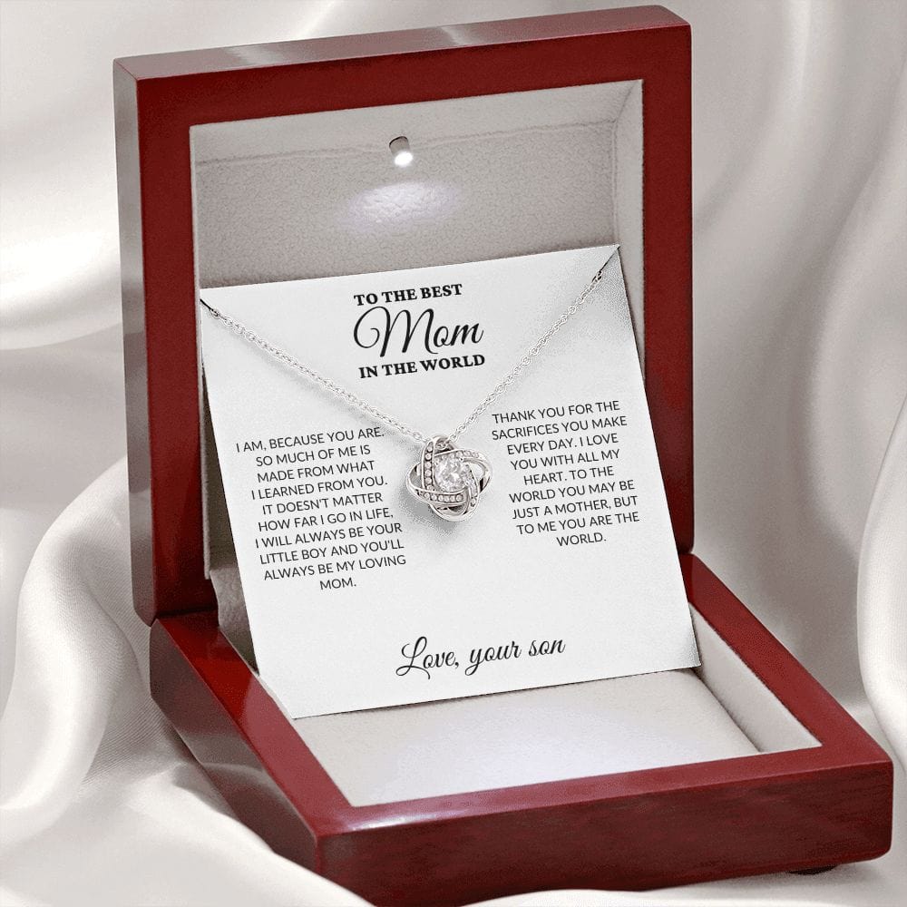 To The Best Mom In The World - Son's Whole World - Love Knot Necklace - BK